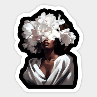 White Flower On Black Women Sticker